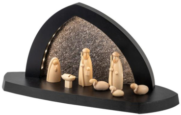 LED Gesteinsbogen anthrazit mit Schalling Figuren- Christi Geburt mit Hirte